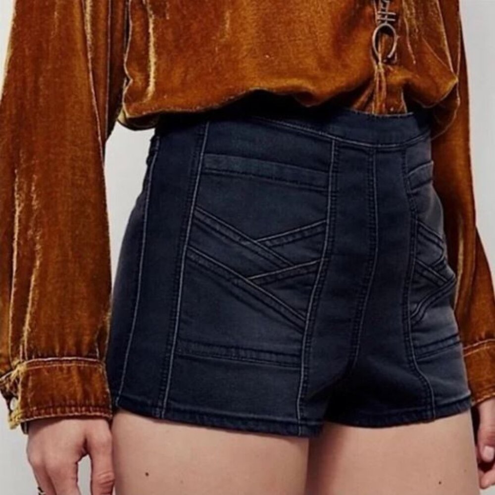 Free People High Waist Radar Love Black Wash Side Zipper Denim Shorts